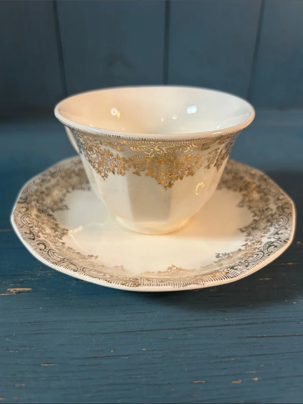 Classic Cream and 22K Gold Porcelain Teacup and Saucer - Elegant Home Dining
